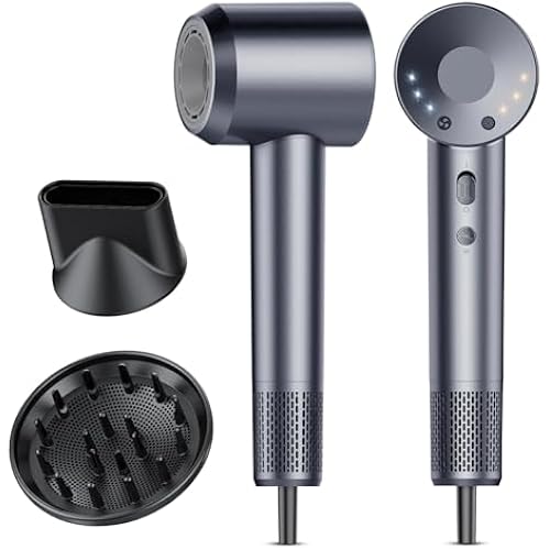 aowoka 160,000 RPM High-Speed Ionic Hair Dryer with Diffuser, Blue Grey