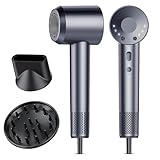 aowoka Hair Dryer, 160000 RPM Professional High Speed Ionic Blow Dryer 500 Million Negative Ions & Heat-Control & Low Noise Hairdryer for Faster Drying, No Heat Damage, Travel with Diffuser（Grey）