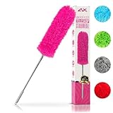ALX Staubwedel, Waschbar, Mikrofaser, Staubwischer, Teleskop Staubwedel ausziehbar bis 260cm. Stilvolle Reinigung für EIN makelloses Zuhause (Pink)