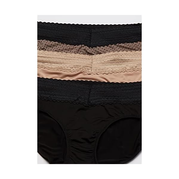 Warners-Womens-Blissful-Benefits-No-Muffin-Top-3-Pack-Hipster-Panties Warner's Women's Blissful Benefits No Muffin 3 Pack Hipster Panties, Black/Toasted Almond/lace dot Print, L
