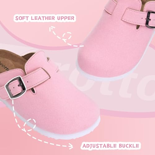 Image of Torotto Kids Suede Clogs Cork Footbed Toddler Slippers with Arch Support & Adjustable Straps for Boys Girls Indoor & Outdoor