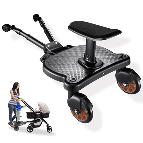 Image of Universal Stroller Board - 2 in1 Sit and Stand Stroller Glider Board and Detachable Seat Buggy Board Suitable for 99% of Strollers, Max Load 66lbs for 2-6-year-old Children (Brown)
