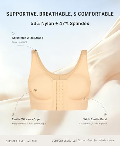 Image of FeelinGirl Mastectomy Bras for Women Compression Post Op Surgery Bra Front Closure Surgical Recovery Everyday Bra