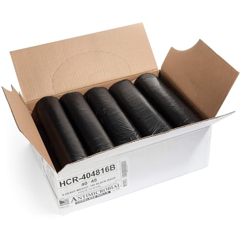 Image of Aluf Plastics High Density Trash Bags, 45 Gallon, 1000 Count, 16 Micron (eq), 40 inch x 48 inch, Black, for Bathroom, Office, Industrial, Commercial, Janitorial, Municipal, Recycling