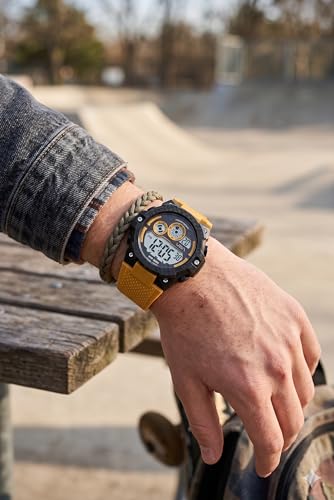 Image of V2A DIGITRON-VOLTRIX 2837 Digital Watch for Men | Bold Patterned Case Design | Dual Time Sports Watch with Countdown, Backlight & 50M Waterproof