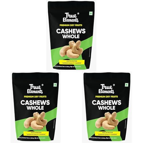 Image of Whole Cashews By True Elements 500g | Whole Crunchy Cashew Nuts | Premium Kaju | Rich in Protein | Rich in Fibre | Dry Fruit | Festive Snacking (Pack of 3)