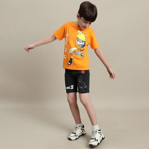 Image of Kidsville Official Naruto Anime Boys Half Sleeves Round Neck Graphic Character Printed Regular Fit Pure Breathable Cotton Fabric Tshirt