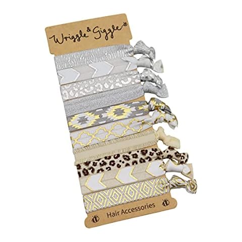 Wriggle & Giggle Hair Ties | 10 Pack Hair Accessories | Hair Bands for Girls | Soft Hair Bobbles for Adults | Hair Ponies for Kids | White, Gold, Silver Accessories for Toddlers Cover
