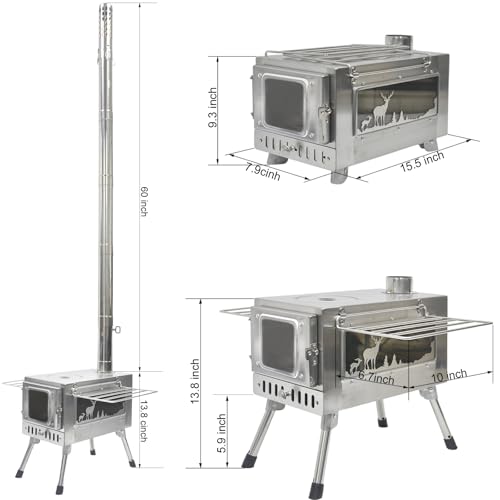 Outdoor Wood Burning Stove, Portable with Chimney Pipe for Cooking, Camping, Tent, Hiking, Fishing, Backpacking by Greyhoo - Used condition - Image 4