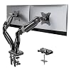 HUANUO FlowLift™ Soporte para monitor doble, soporte de escritorio para monitor de juegos totalmente ajustable para pantallas de computadora de 13 a 32 pulgadas, VESA de movimiento completo de 75 x 75/100 x 100 con abrazadera en C y base de ojales, cada brazo tiene capacidad para 4.4 a 19.8 libras