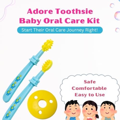 Image of Adore Toothsie Baby Toothbrush |Oral Kit with Soft Chewable Bristle Beginner Brushing | Silicone Toothbrush for Toddler Kids (2Pcs) (Blue, Standerd)