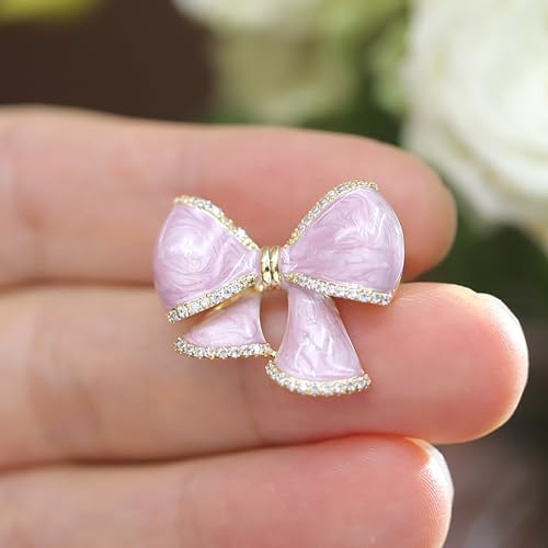 Image of Cute Bow Brooch Rhinestone Bow Pin for Women Delicate Oil Drip Bowknot brooch Dress Accessories Birthday Christmas Party Jewelry