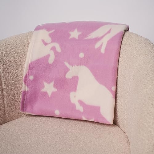 Dreamscene Unicorn Blanket Fleece Throw Over Twin Bed Blanket For Girls Kids Adult Baby Bed Couch Soft Plush Sofa Warm Soft, Throw Blanket White Stars And Unicorn 50" X 60" Blush Pink #TOP5