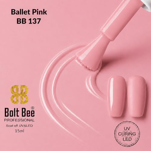 Image of BOLT BEE 15ML Gel Nail Polish 1Pc Clear Pink Glitter Nail Polish Soak Off UV LED Nail Gel Polish Nail Art Starter Manicure Salon DIY at Home, 0.5 OZ (1) (137)