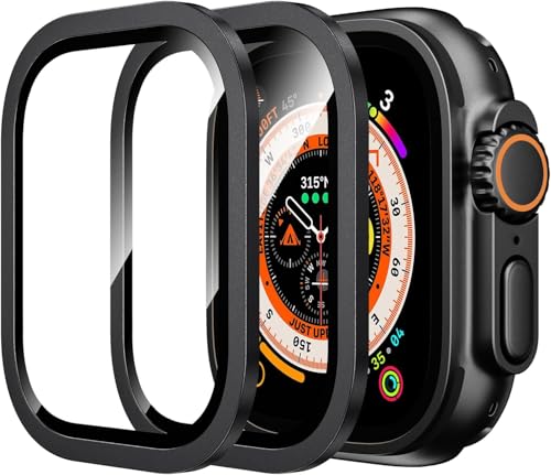 Image of HANKN for Apple Watch Ultra 3 /Ultra 2 /Ultra Screen Protector 49mm [2 Pack],9H Tempered Glass + Titanium Alloy Frame, [Keep Original] [Touch Sensitive] Lightweight Protective Glass Film for iwatch Ultra 3 /2 /1 [Black]