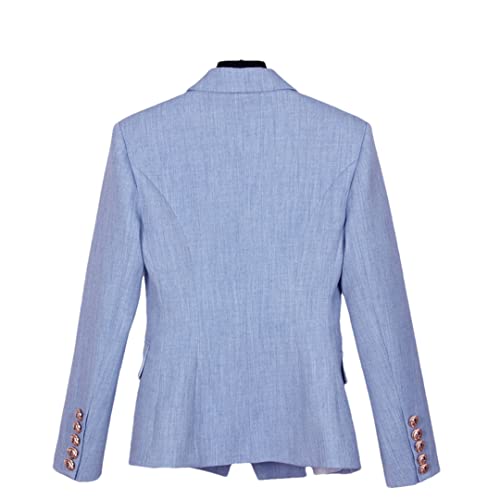 Alloaone Women Elegant Light Blue Blazer Metal Buttons Slim Jackets Outerwear Blazers3