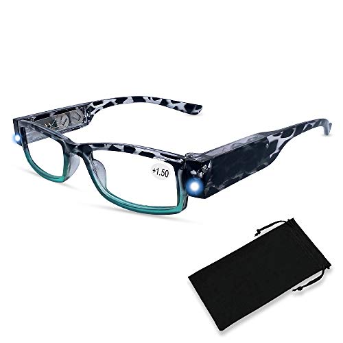 Reading Glasses with Light Bright LED Readers with Lights Reading Glasses Lighted Magnifier Nighttime Reader Compact Full Frame Eyewear Clear Vision Unisex Clear Vision Lighted Eye Glasses?+150