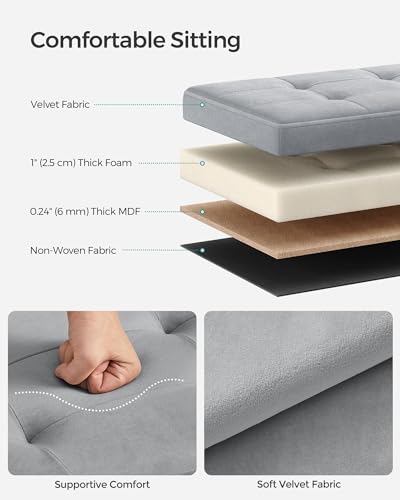 Image of SONGMICS Small Folding Storage Ottoman, Dove Gray | Foot Rest Stool, 12.2 x 16.1 Inches, 286 lb Capacity, Bedroom, Dorm, ULSF200G02