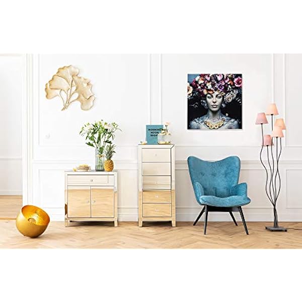 Kare Design Quadro Di Vetro Flower Art Lady, Multicolore, 80X80Cm