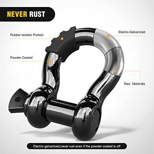 Image of Nilight - 90052B 2 Pack 3 /4 inch D-Ring Shackle 4.75 Ton (9500 Lbs) Capacity with 7 /8 inch Pin Heavy Duty Off Road Recovery Shackle with Isolators & Washer Kit for Jeep Truck Vehicle , Black