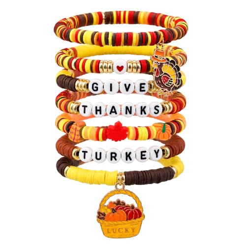 HSHFAMIIY 7 Pack Thanksgiving Bracelets, Heishi Bracelets for Women Teens - image 1