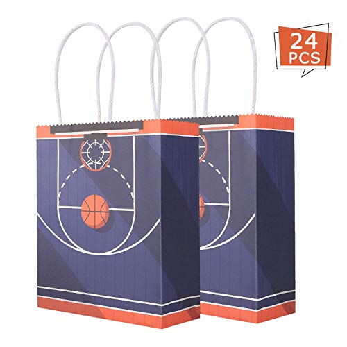 Sumapner Basketball Kraft Paper Bags Candy Bags Party Favor Bags with Handle for Birthday,Basketball Goodie Bags,Basketball Theme Party Favor Bags and Basketball Party Celebrations(24Pcak)