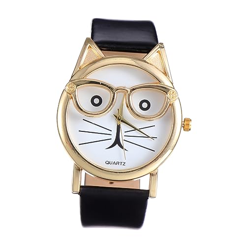 TINEASUR 2 Piezas Reloj De Gato Los Estudiantes Miran Reloj De Niños De Dibujos Animados Los Niños Miran Relojes De Chicas Relojes De Dibujos Animados Relojes De Gato para Mujer Black PU