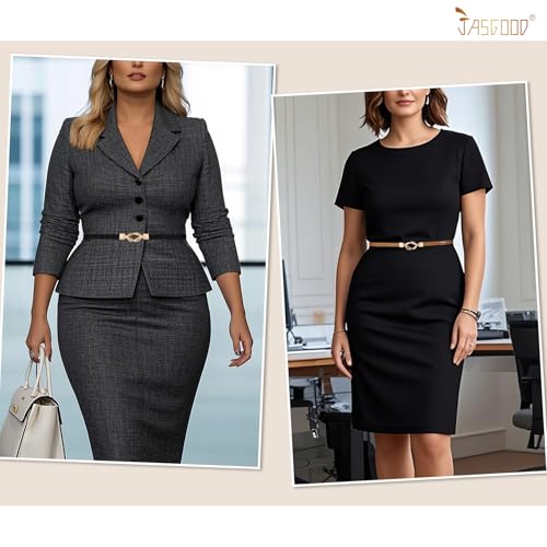 Image of JASGOOD Leather Skinny Belts for Women Plus Size Ladies Thin Waist Belts Adjustable for Jeans Pants Dresses with Gold Buckle