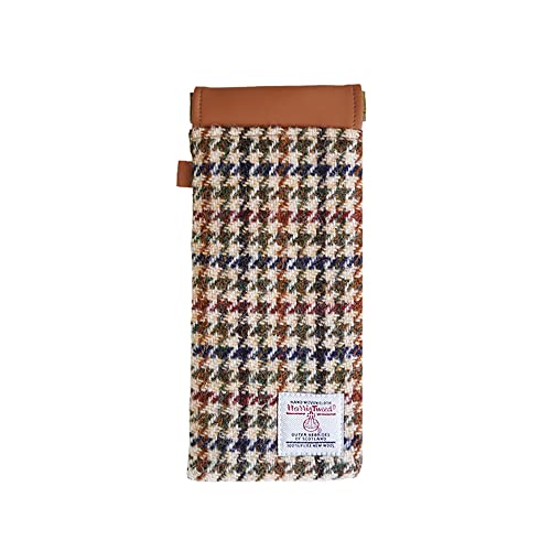Image of TAILORMAP Harris Tweed Squeeze Leather Sunglasses Pouch Spring Storage Glasses Pouch Holder