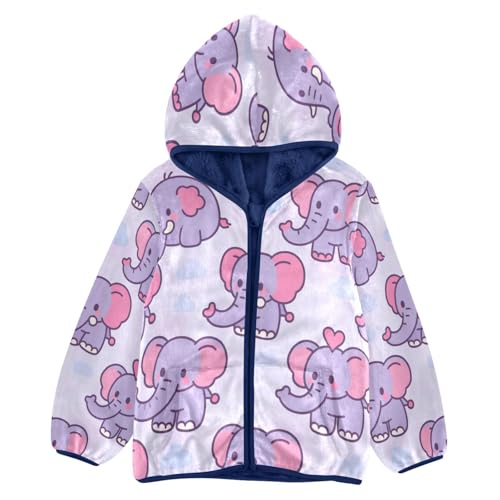 Cute Purple Elephants Toddler Fleece Jacket Girl Boys Hooded Fleece Jacket Coat Warm Outwear Zip-up 3-10T