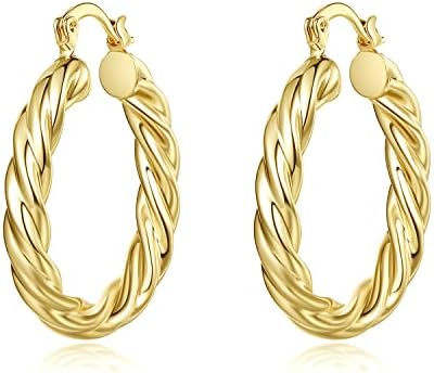 Yumay-9ct Gold Plated Very Large Twisted Creole Hoop Earrings for Womens,30X25mm Big Oval Earrings for Girls.