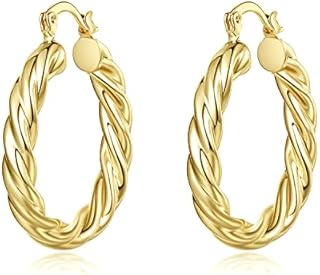 Yumay-9ct Gold Plated Very Large Twisted Creole Hoop Earrings for Womens,30X25mm Big Oval Earrings for Girls.