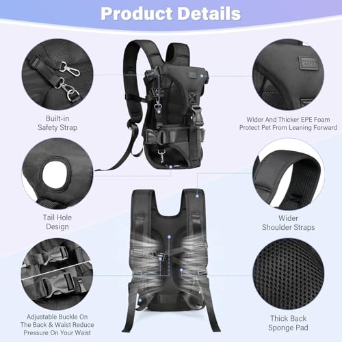 YUDODO Front Pet Carrier Backpack for Small Dogs and Cats, Secure and Breathable Mesh, Ergonomic Support, Adjustable for Walking, Hiking, or Travel (Black M) - Image 6