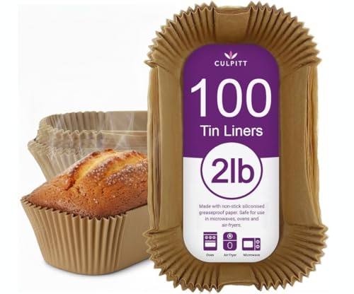 Culpitt 2lb Loaf Tin Liners 100 Pack Non-Stick Siliconised Greaseproof Paper For Baking Bread and Cakes Air Fryer Liner Made In The UK