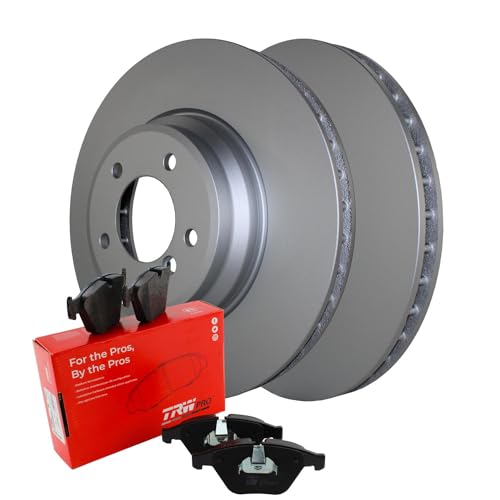 Bison Performance Coated Vented 348mm Disc Rotors and TRW Low-Metallic Pad Set Front Brake Kit For BMW E90 E92 E93 335d 335i xDrive 335is E84 X1