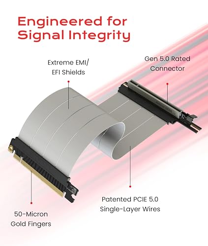 Image of LINKUP PCIE 5.0 Riser Cable | for Vertical GPU Mount | Left Angle | Graphics Card GPU Ready | Usable with PCIe 4.0 & RX9070 / RTX5090 | 25cm (Total Length: 29cm)