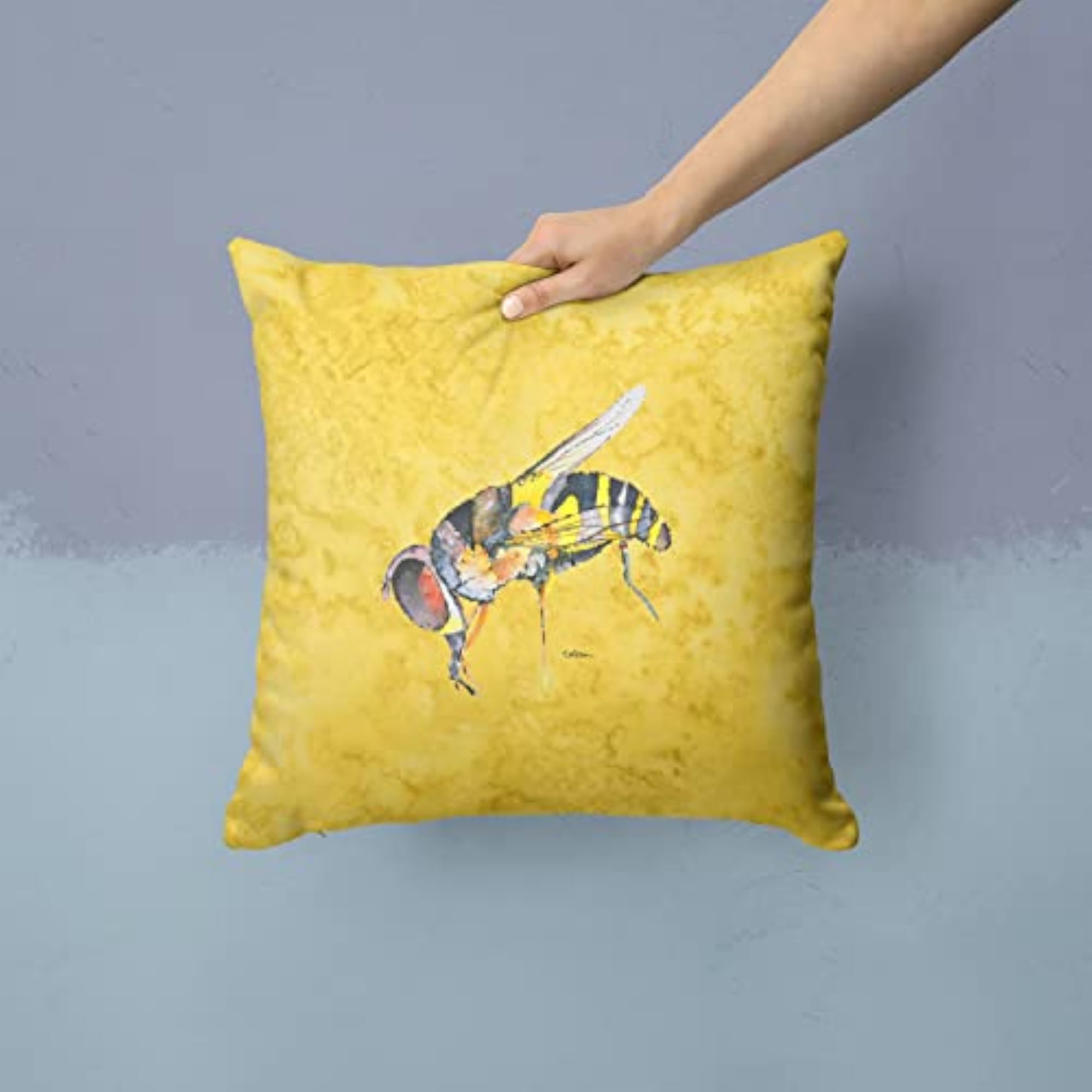 Bee on Yellow Fabric Square Decorative Outdoor Pillow
