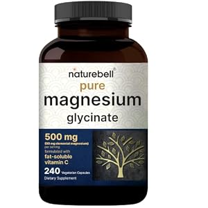 Naturebell Pure Magnesium Glycinate 500mg, 240 Veggie Capsules | 100% Chelated & Purified – 3rd Party Tested, Vegan Friendly, Non-GMO, Filler Free