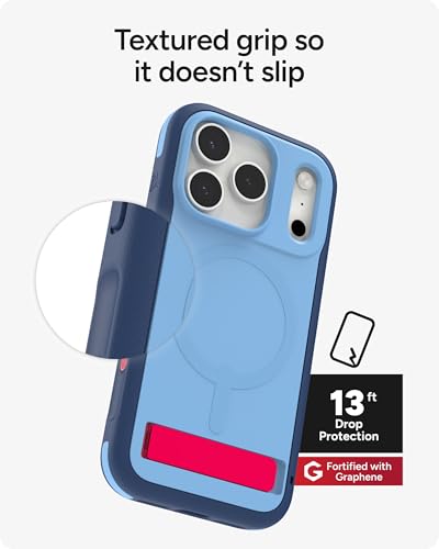 Image of ZAGG Sedona Snap Case with Kickstand for iPhone 17 Pro - Blue Royal Ember, Drop Protection (13ft /4m), Multi-Layer Protection, with Camera Button, MagSafe Phone Case with Impact-Absorbing Bumpers