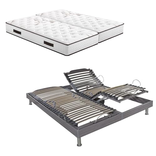 EBAC Literie Ensemble Relaxation S62 + Matelas Latex Louxor - 5 Zones - 2x80x200 - Gris