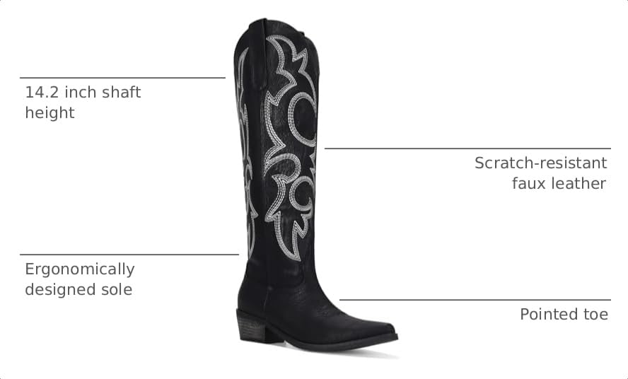 Image of Cowboy Boots for Women, Cowgirl Boots with Embroidered and Chunky Heel, Ideal for Daily Wear and Country Fashion
