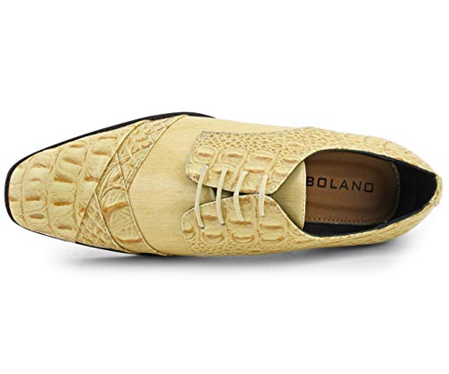Image of Bolano Bandit Men's Alligator Print Cap-Toe Oxford Dress Shoes | Formal lace-up oxfords with alligator print, folded croc detailing and cap toe for tuxedo and dress wear