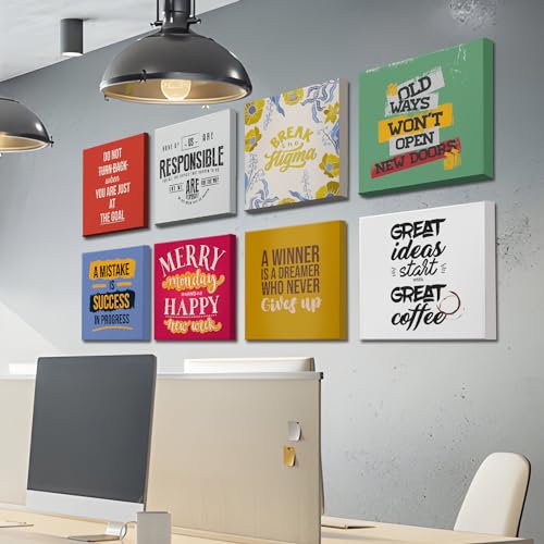 Image of PAPER PLANE DESIGN Motivational and Inspirational Quotes Wall Framed Poster, Office Decor, Wall Frames with Quotes.Set of 8 (10 x 10 Inch) (CANVAS WRAPPED FRAMES)