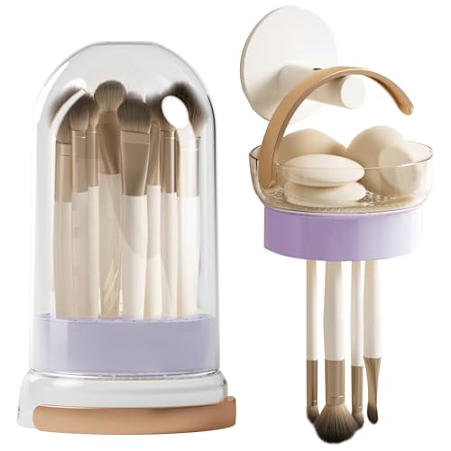 Veki 3 en 1 Limpiador de Brochas de Maquillaje, Estera de Limpieza de Cepillo Cosmético de Silicona, Limpiador de Pinceles de Maquillaje para Limpieza Secar y Almacenar de Pinceles (Morado Mejorado)