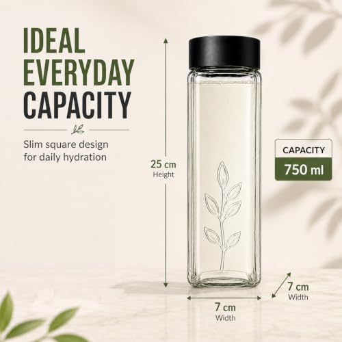 Image of ginoya brothers 750 ML Wide Mouth Textured Glass Juice Bottle with Leakproof Lid - Reusable Clear Beverage Bottle for Juice, Detox Water, Infusions & Daily Hydration (S-3)