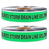 Copkim 2 Roll 2 Inch x 1000 Feet Detectable Underground Safety Tape Polyethylene Underground Buried Storm Drain Detectable Marking Safety Warning Tape for Storm Drain, Black Print (Green)