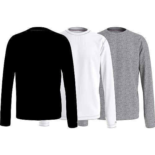 Tommy Hilfiger Homme Lot de 3 T-Shirts Manches Longues Basic, Multicolore (Black/White/Grey Heather), M