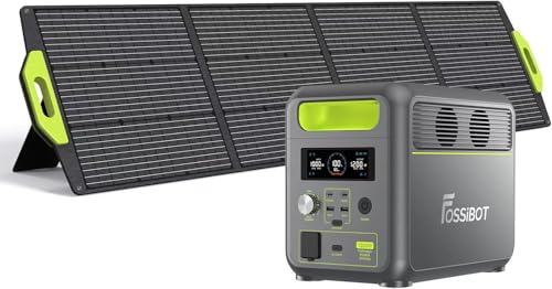 FOSSIBOT F1200 - Estación de energía portátil de 1200 W con panel solar de 200 W, generador solar de 1024 Wh (pico de 2400 W), batería LiFePO4, 220 V-240 V, panel solar plegable con USB, IP65, para
