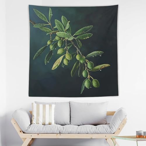 Tapisserie murale branche d'olivier verte décoration pour chambre