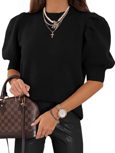 ATHMILE Women's Puff Short Sleeve Knit Sweater...